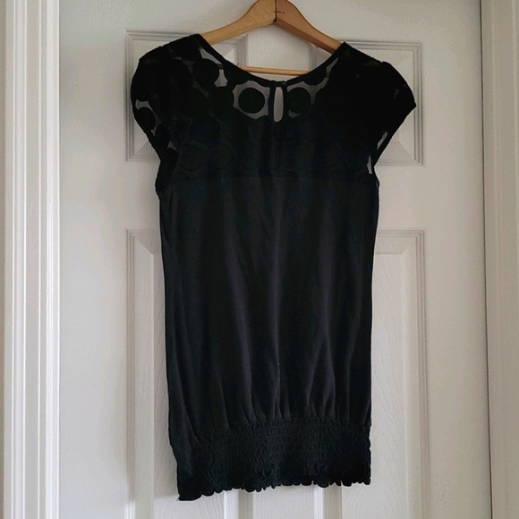 Black Top with Mesh Shoulders - Picture 3 of 5